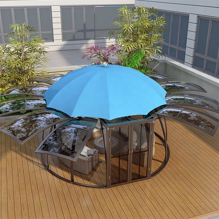 Outdoor aluminum pergola metal frame dia 6m garden gazebo with polyester sky blue canopy Anti-UV