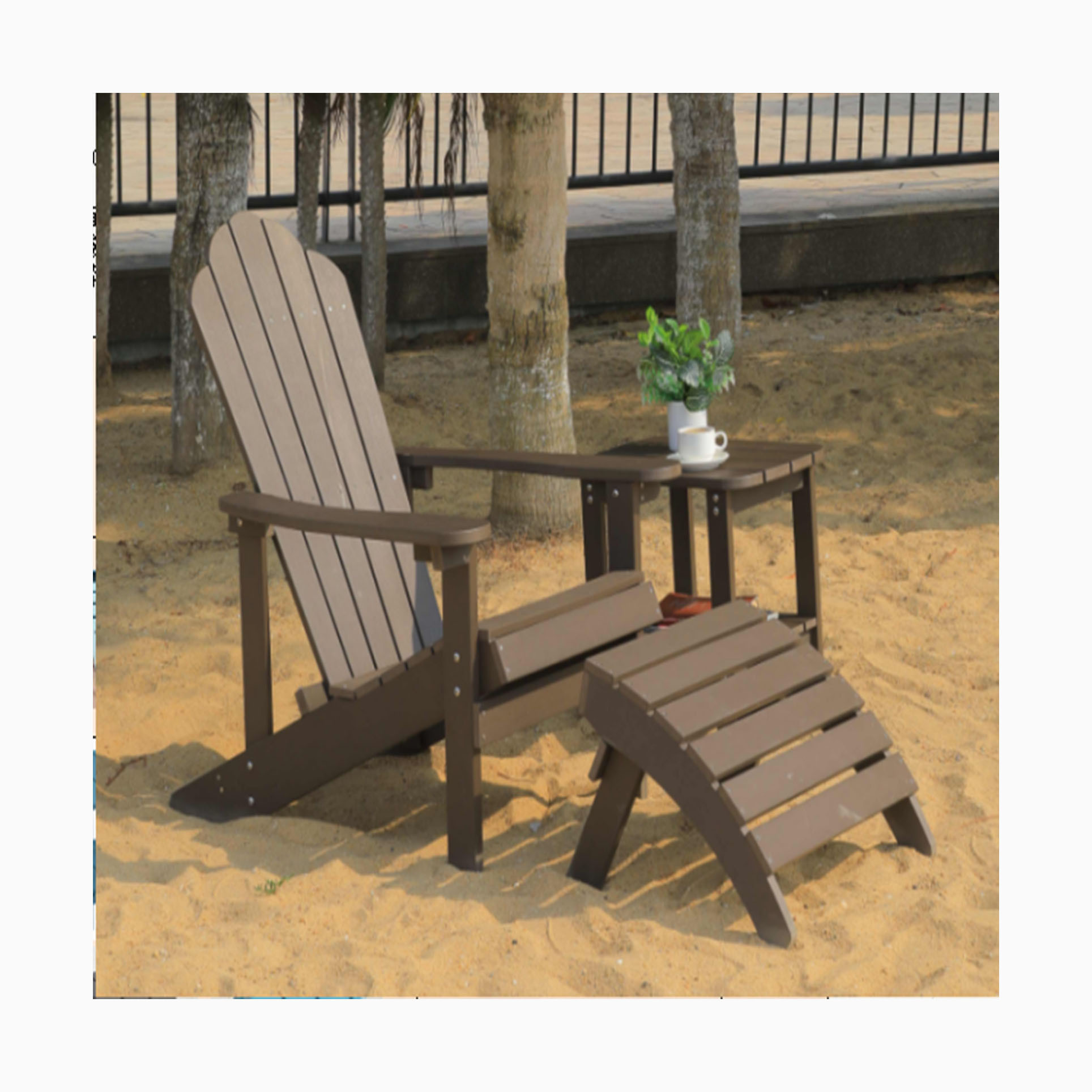 [MOJIA]Adirondack Plastic Wood Side Composite Swimming Pool Chair Table Set Mini Coffee Table With Pedals