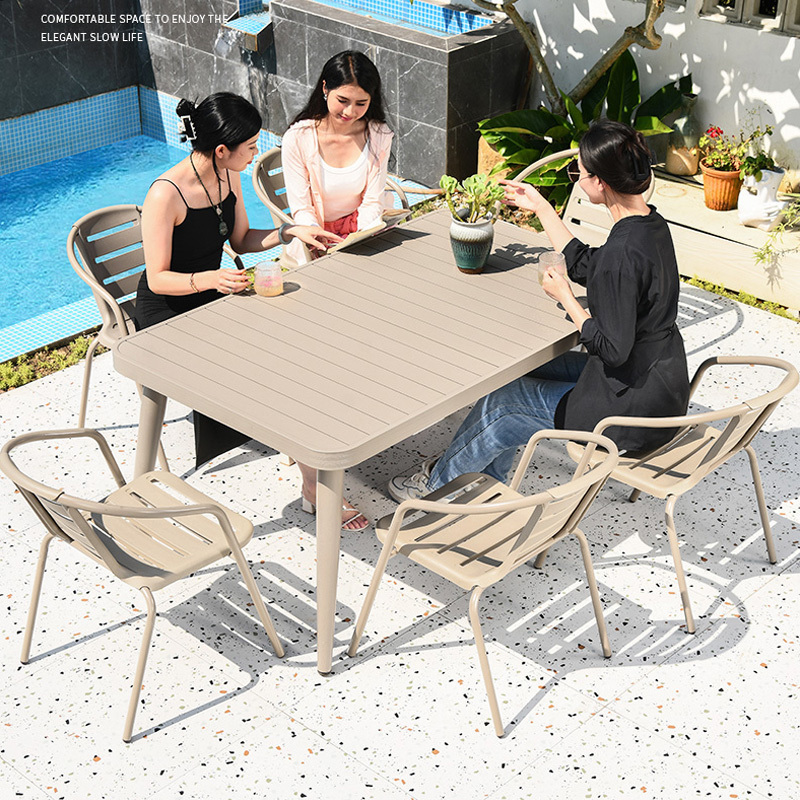 2023balcony furniture outdoor oversized garden aluminum bistro brushed dinning chairs and table 6pcs patio furniture table chair