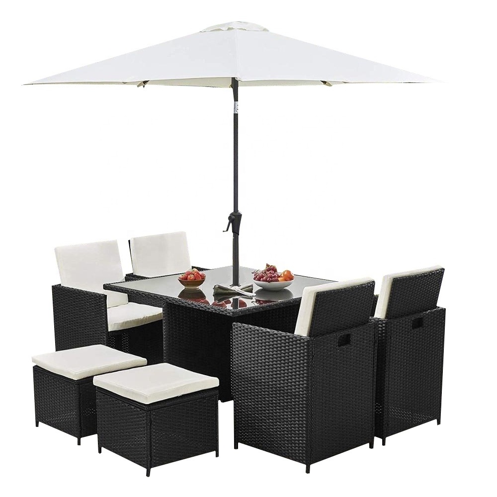 9pc Garden Rattan Furniture Cube Garden Set Wicker Cane parasol de jardin Dining Rattan Cube Garden Furniture