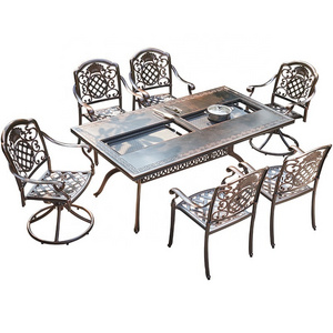 Wholesale Cast Metal Aluminum Frame Garden Arm Chair Table Outdoor Furniture Dining Set BBq Table