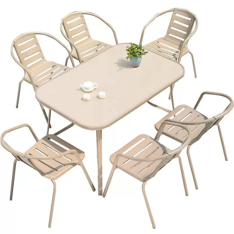 2023balcony furniture outdoor oversized garden aluminum bistro brushed dinning chairs and table 6pcs patio furniture table chair