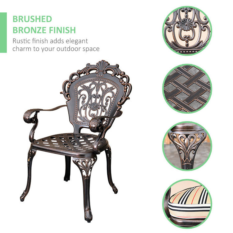 Outdoor Furniture cast aluminium armchairs table 5 pcs set garden mononlock chairs dining patio metal arm chair