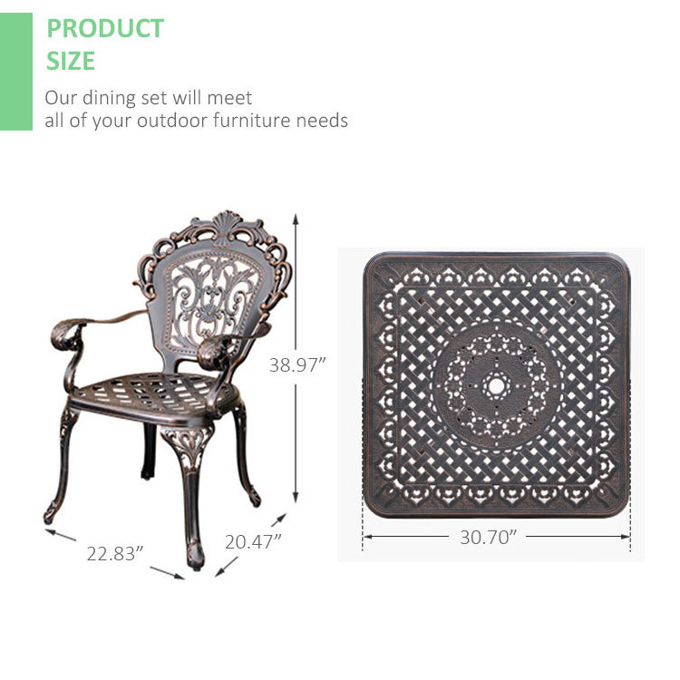 Outdoor Furniture cast aluminium armchairs table 5 pcs set garden mononlock chairs dining patio metal arm chair