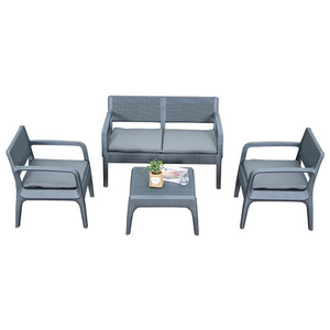 Hot grey cushion luxury comfortable poly wicker plastic rattan outdoor 4 pieces sofa furniture