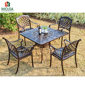 Cast aluminum metal square table outdoor seating aluminum outdoor garden set 5pc for beach garden patio furniture