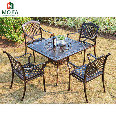 Cast aluminum metal square table outdoor seating aluminum outdoor garden set 5pc for beach garden patio furniture