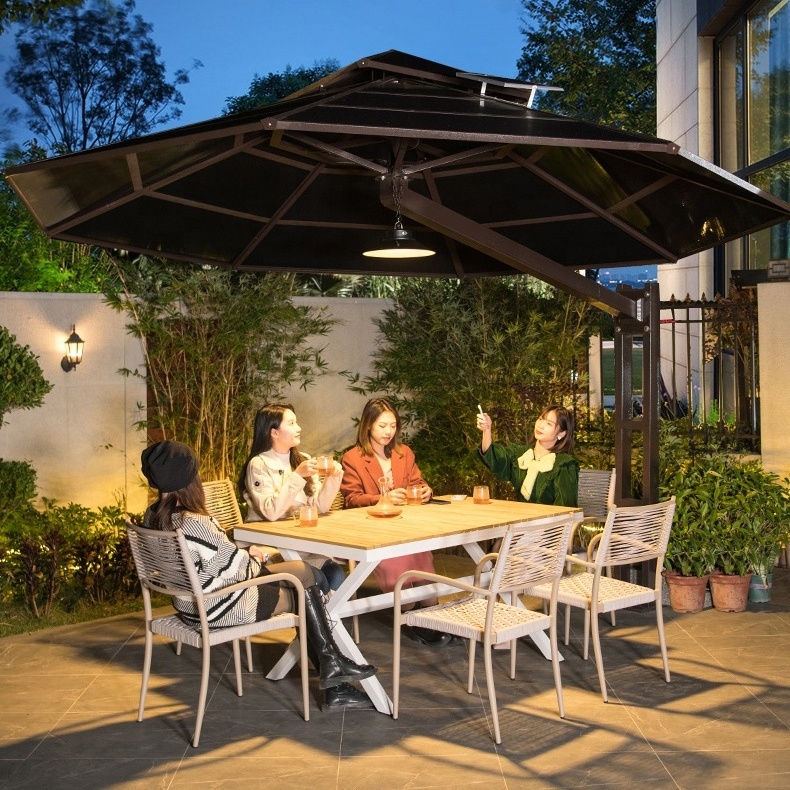 Outdoor Umbrellas Market poolside Parasol Patio shade strong Powered LED Solar umbrella with led light garden umbrella outdoor