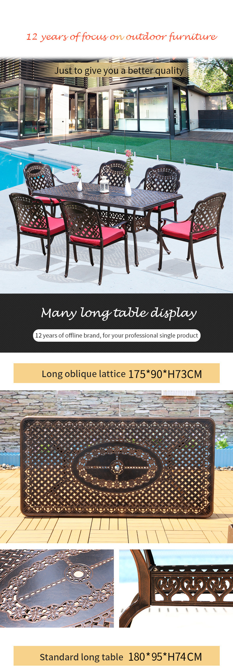 Outdoor Garden Metal Furniture Sets Dining Chair Table 6 seater Table Patio Cast Aluminum Furniture  Garden Set Swivel Chair