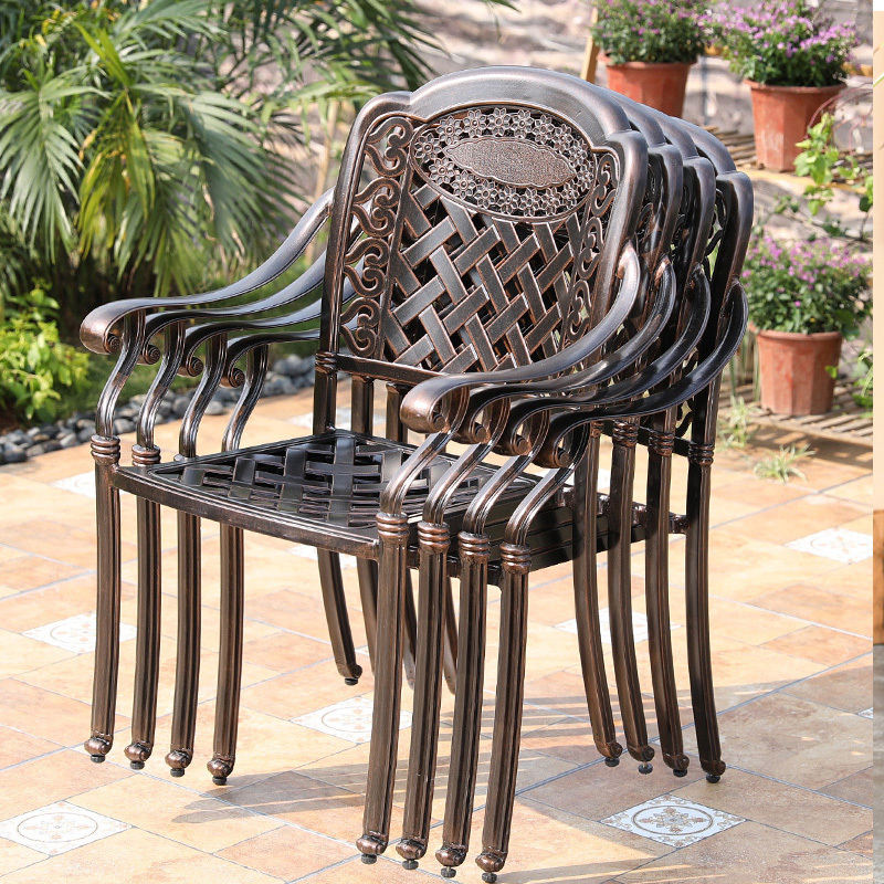 7pcs cast aluminum patio furniture outdoor metal table for backyard garden KD furniture set outdoor dining chair balcony table