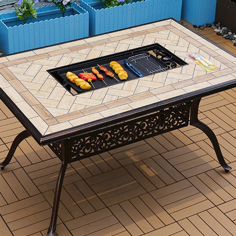 OEM Outdoor Restaurant 6 chairs dining table ceramic tile Electric grills Korean BBQ Grill Tables bbq table outdoor