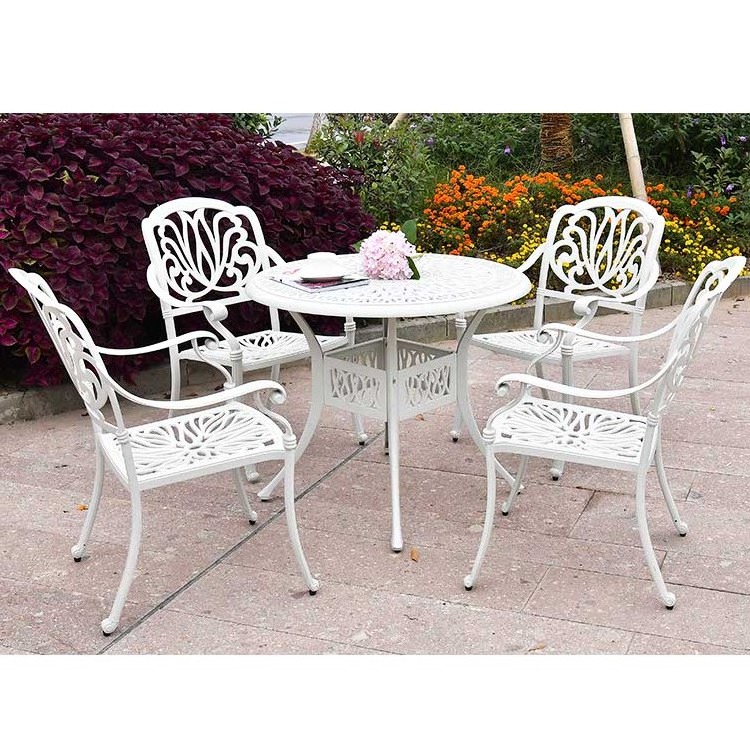 Garden cast aluminum outdoor dining set furniture white / Elisabeth white patio furniture with dining chair table