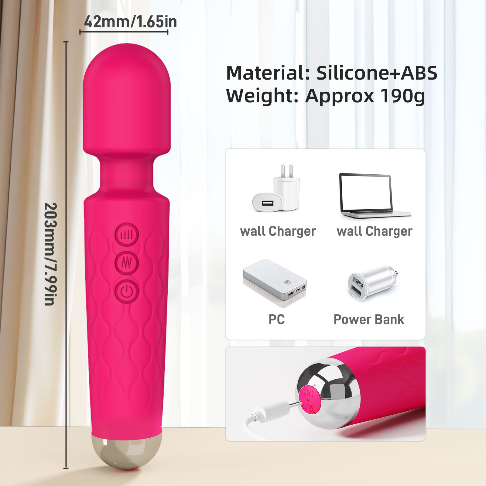 Hot Silicone USB Powerful Handheld AV Magic Wand Men Women Vibrator Wireless Body Massager