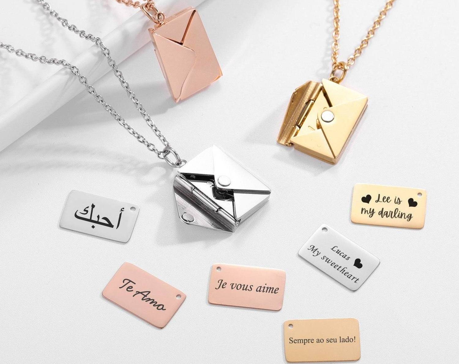 Write A Letter To Her Real Gold Plated Steel Box Pendant Necklace Stainless Steel Envelope Necklace For Women