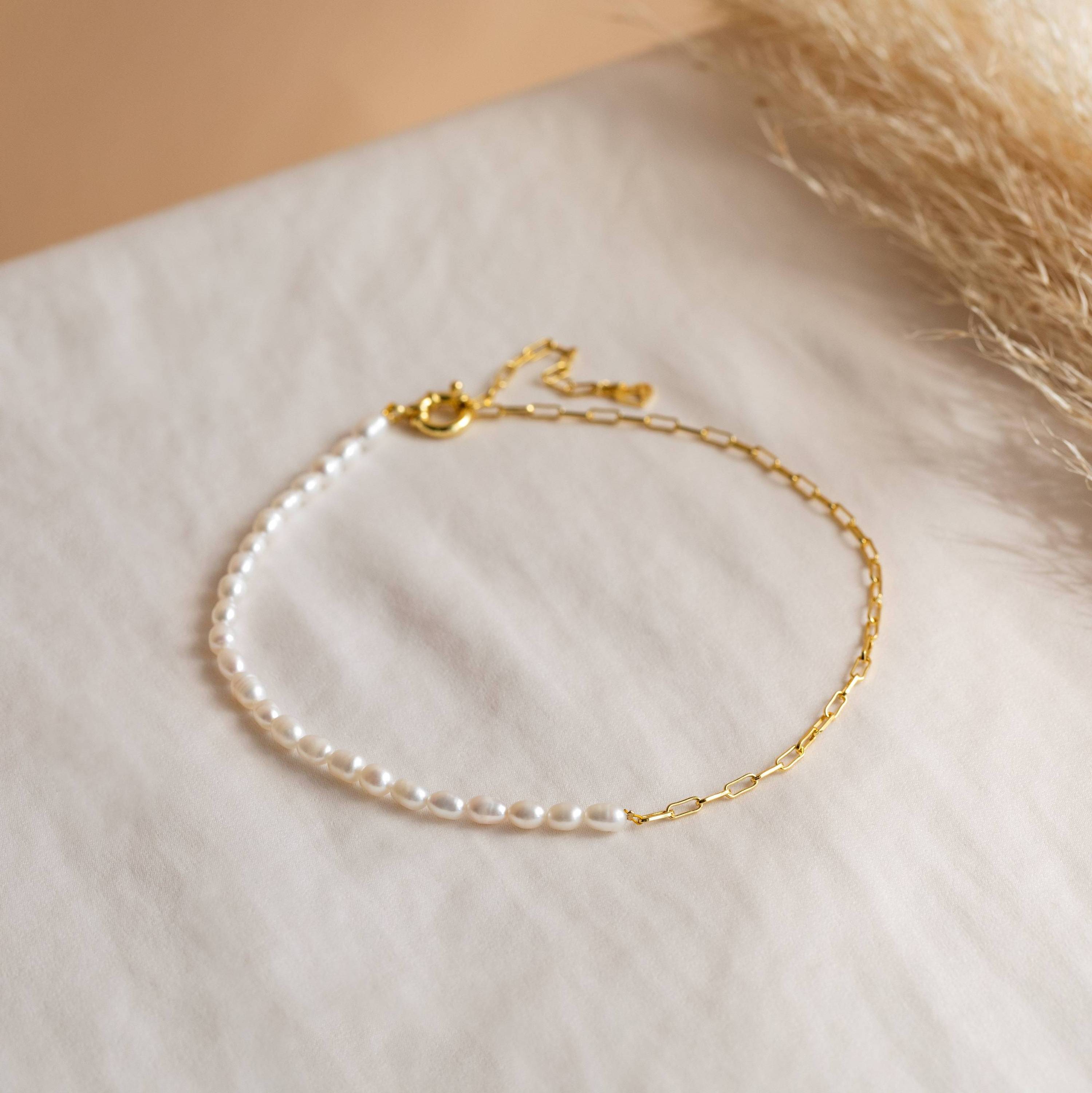 Stainless Steel Pearl And Gold Chain Necklaces Hypoallergenic 18k Gold Plated Joint Stitching Beads Pearl Necklaces