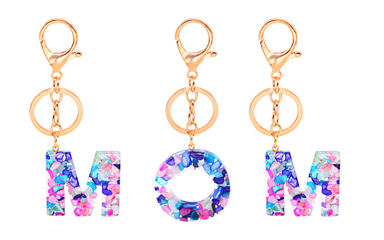 2021 Handmade Gold Silver Car Ring Key Chain Colorful Real Stone Alphabet Resin Initial 26 Letters Women Keychain