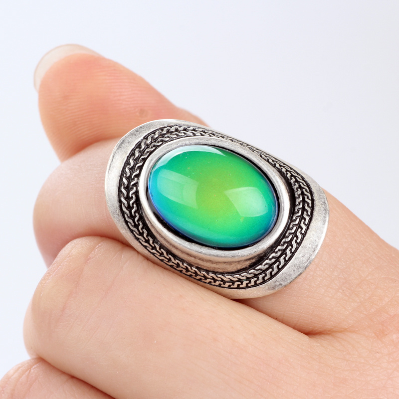 Fashion Design Antique Silver Plating Mood Ring Colors Wholesale Fashion Mood Jewelry Ring