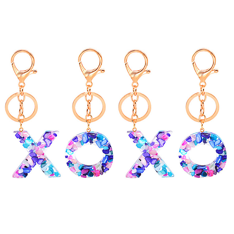 2021 Handmade Gold Silver Car Ring Key Chain Colorful Real Stone Alphabet Resin Initial 26 Letters Women Keychain