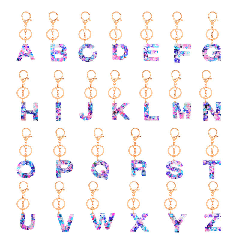 2021 Handmade Gold Silver Car Ring Key Chain Colorful Real Stone Alphabet Resin Initial 26 Letters Women Keychain