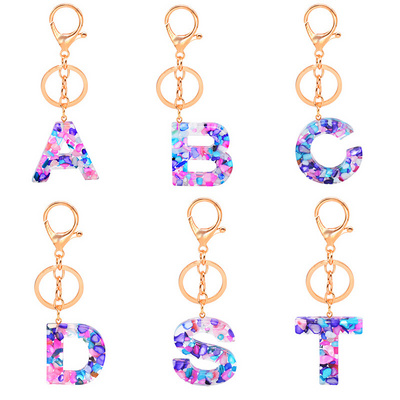 2021 Handmade Gold Silver Car Ring Key Chain Colorful Real Stone Alphabet Resin Initial 26 Letters Women Keychain