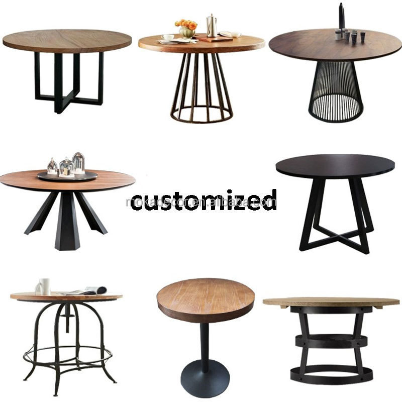 Wholesales restaurant furniture steel dining table for 6 seaters nest base round top MDF wood cafeteria table