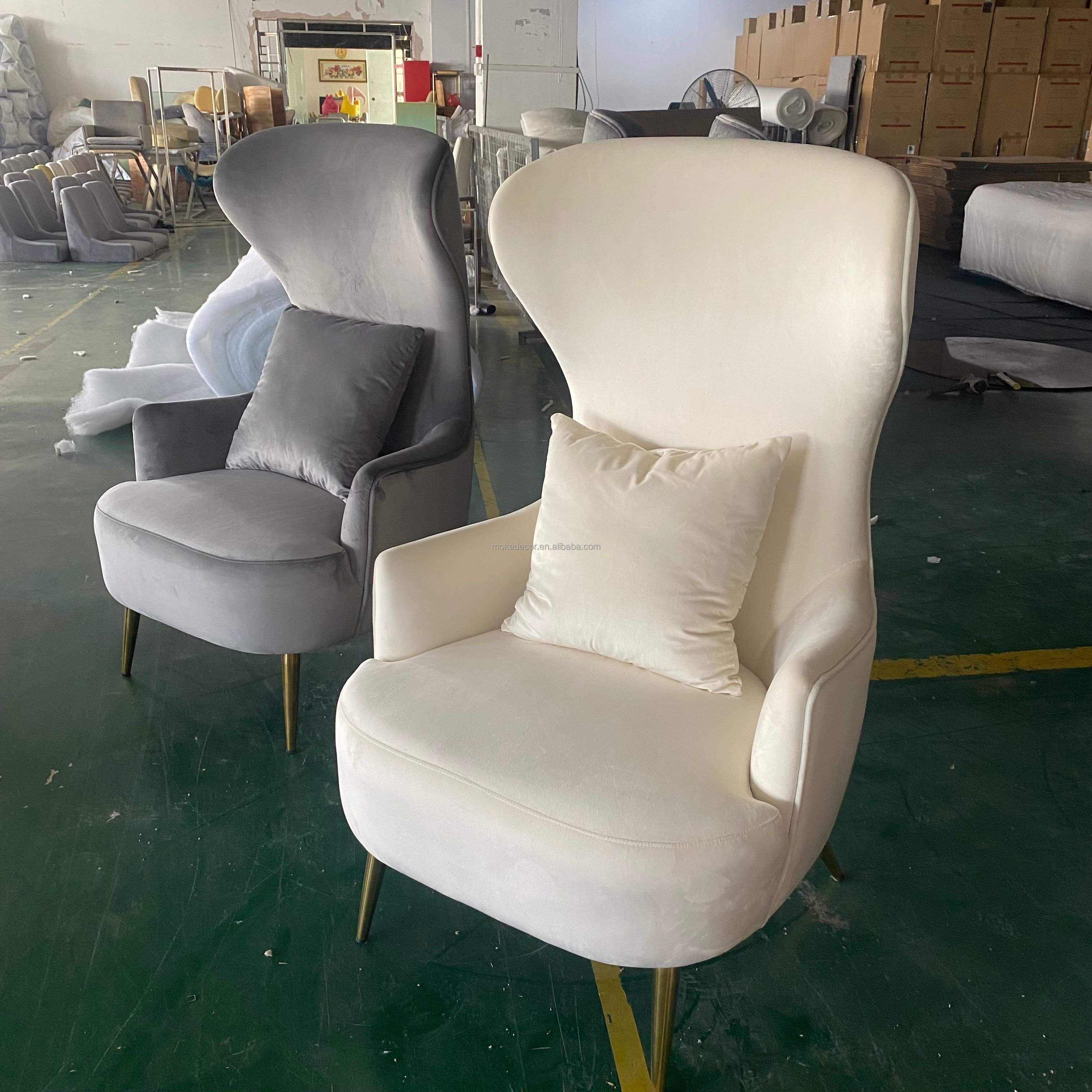 Lounge leisure chair living room furniture high back velvet channel tufted wing back chair armchair fabric accent chairs