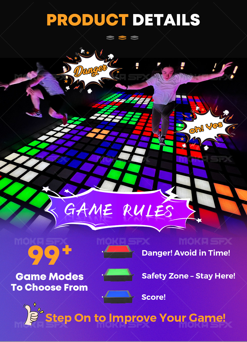 NEW! Moka sfx waterproof active game led floor interactive rgb led floor game 30*30cm led dance floor for game room