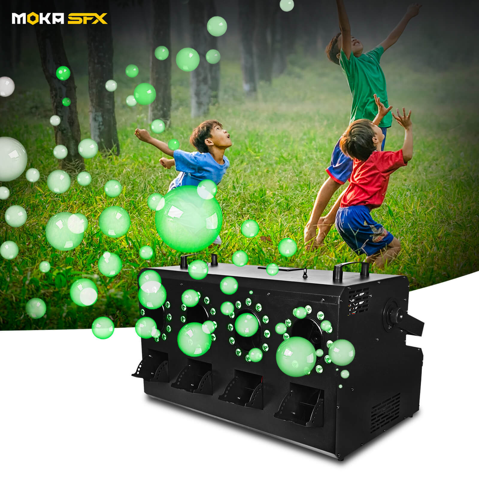 Moka SFX 1400W DMX Remote Control 4-Way LED Smoke Fog Bubble Machine - Perfect for Party, Wedding, and Events