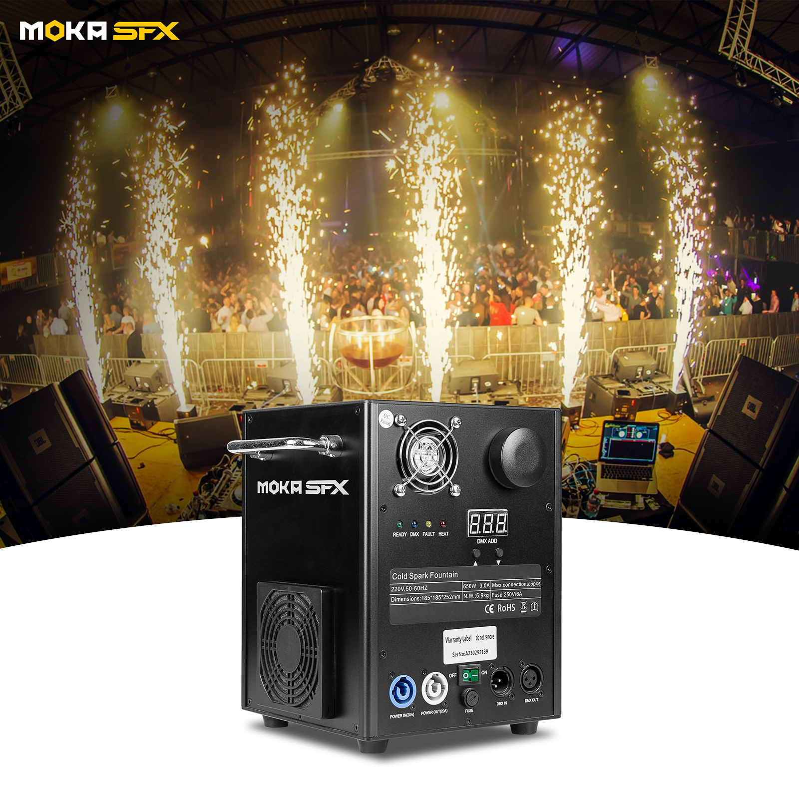 Moka sfx MK-E15 spray 1-5m DMX 650w mini cold spark machine fireworks cold sparkler for dj club wedding stage