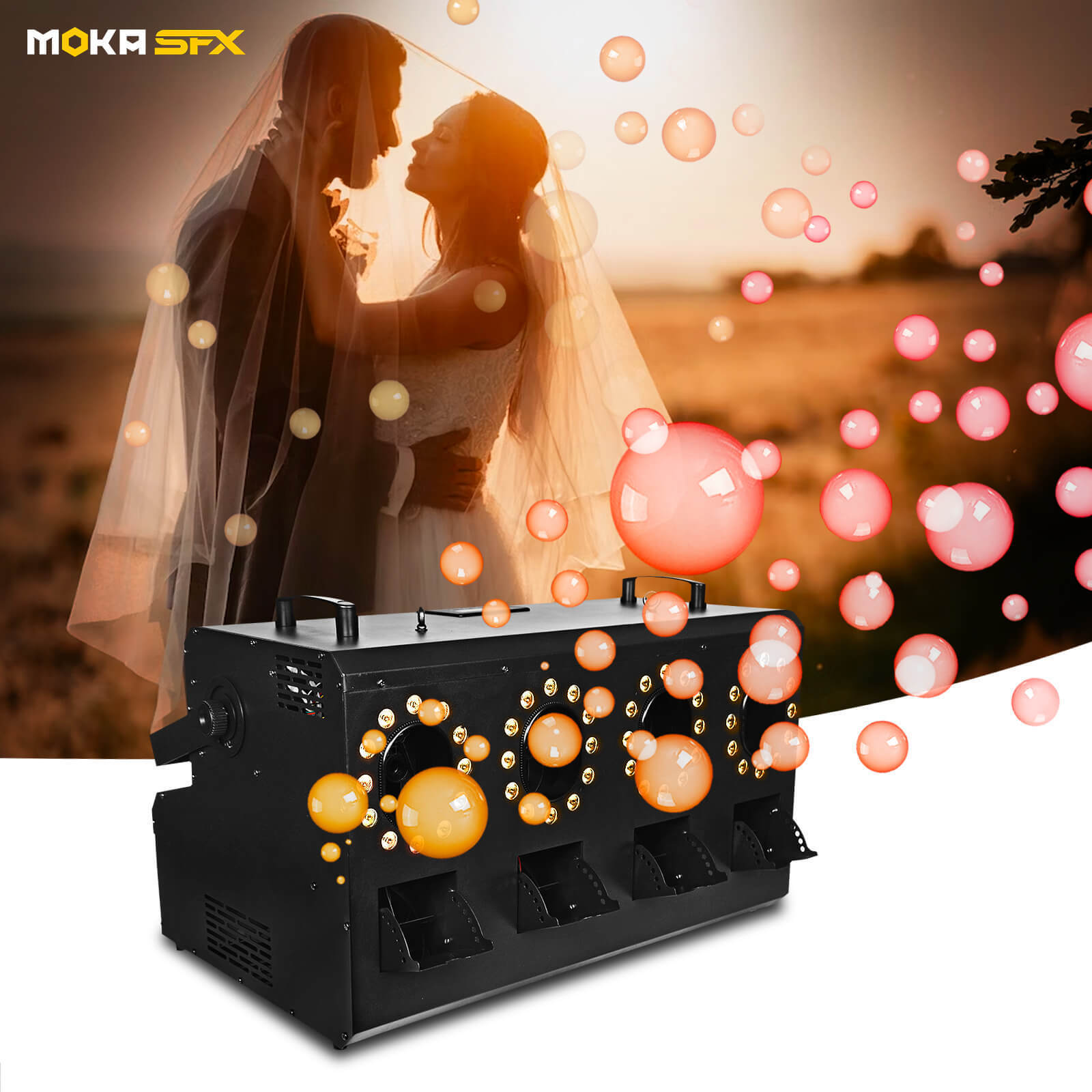 Moka SFX 1400W DMX Remote Control 4-Way LED Smoke Fog Bubble Machine - Perfect for Party, Wedding, and Events