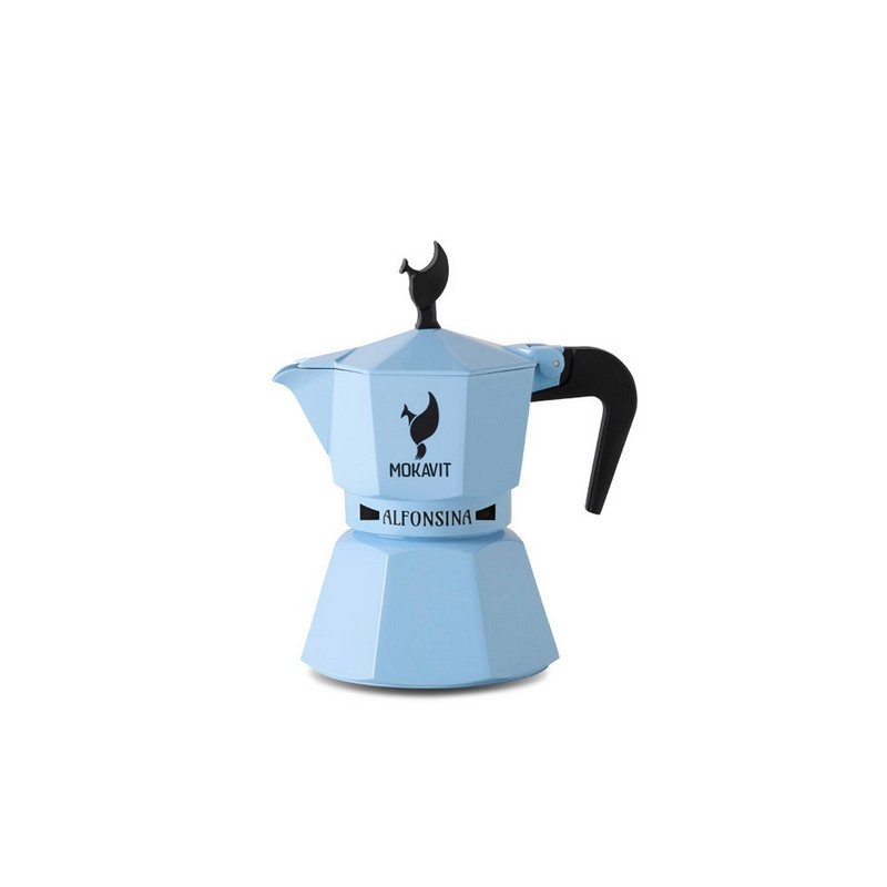 Alfonsina Light Blue Induction Coffee Moka Pot Aluminum Espresso Coffee Maker Plastic Handle 3 Cups Kitchen Tools Accessories