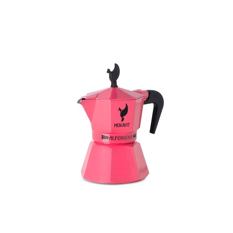 Alfonsina Pink Induction Coffee Moka Pot Aluminum Espresso Coffee Maker Plastic Handle 3 Cups Kitchen Tools Accessories