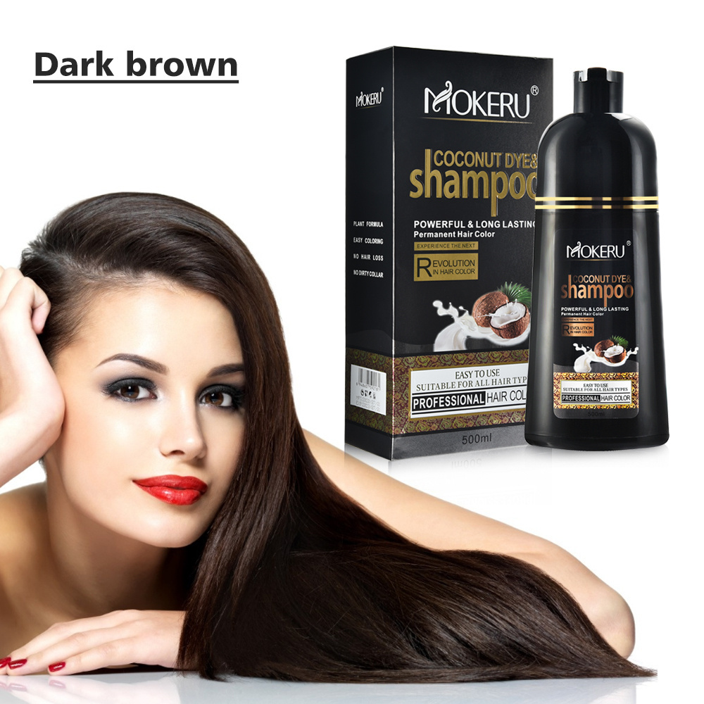 Wholesale Mokeru Natural 3 in 1 Black Herbish Hair Color Shampoo Golden Brown Hair Dye Shampoo For Covering White Hair