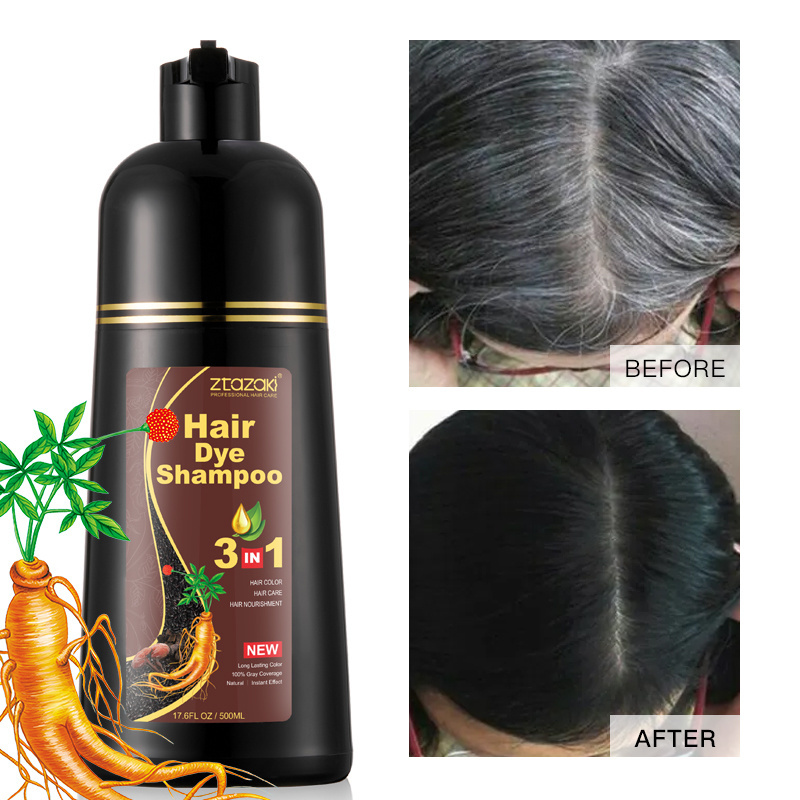 OEM Wholesale manufacturer Ginseng 3 in 1 herbal ginger ammonia free no ppd magic permanent fast black dye hair color shampoo