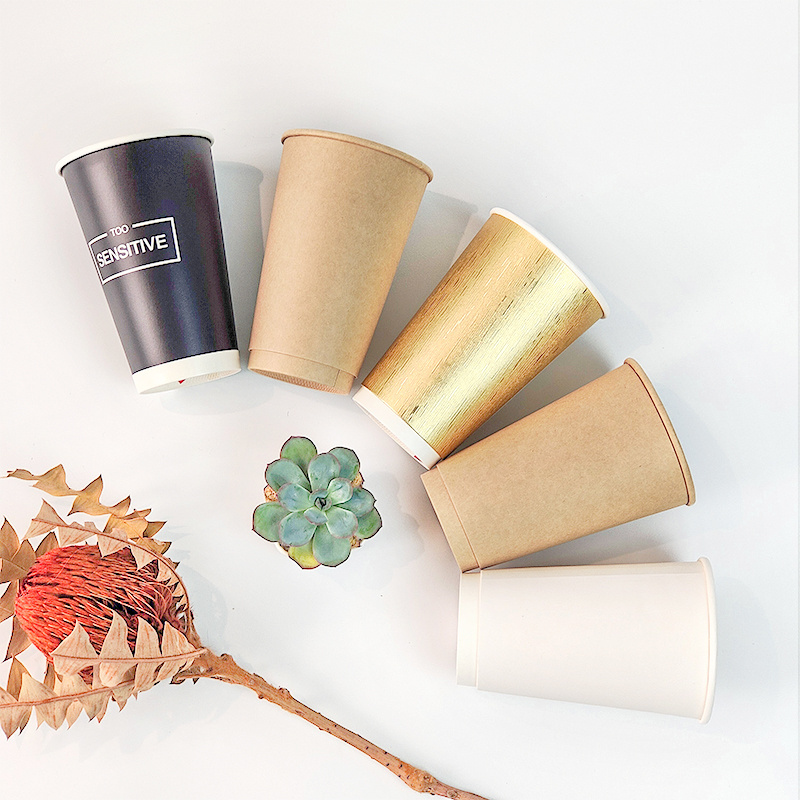 Customized logo printed coffee cups takeaway 7oz 8oz 16oz 22oz single wall paper cup packaging disposable paper cup