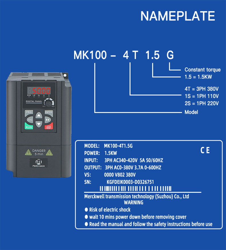 VFD Inverter 0.4kw 0.75kw 1.5kw 2.2kw 3kw 4kw Frequency Converter Variable Speed Drive