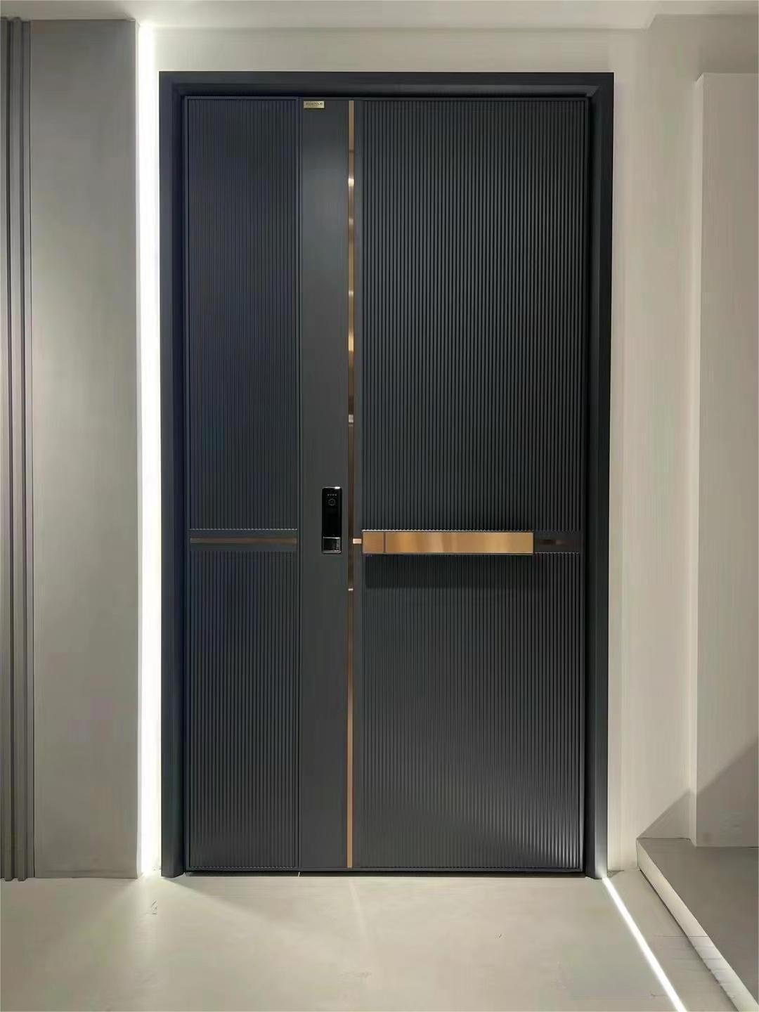 Wholesale Price  Customized  Security Door Black Aluminum Alloy Entrance Metal One and Half Front Door For Villa