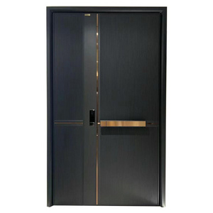 Wholesale Price  Customized  Security Door Black Aluminum Alloy Entrance Metal One and Half Front Door For Villa