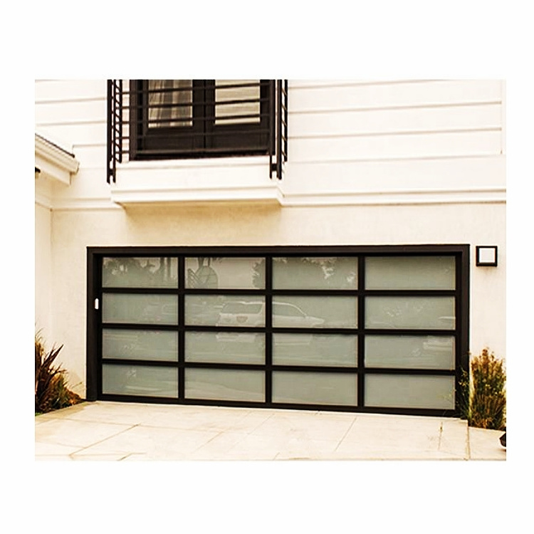 Black Flush Aluminum Garage Door Remote Control With Glass Windows Steel Garage Door