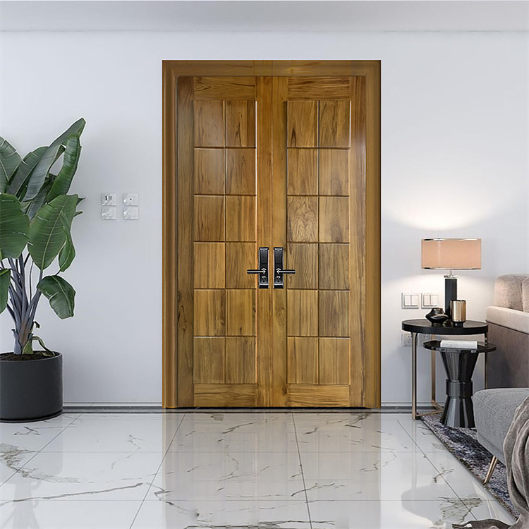 High Quality Modern Villa Exterior Front Entrance Design Entry Double Leaf Wooden Doors for Houses