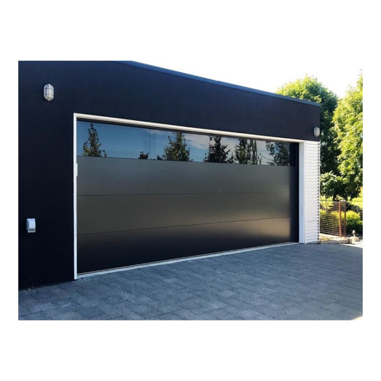 Black Flush Aluminum Garage Door Remote Control With Glass Windows Steel Garage Door