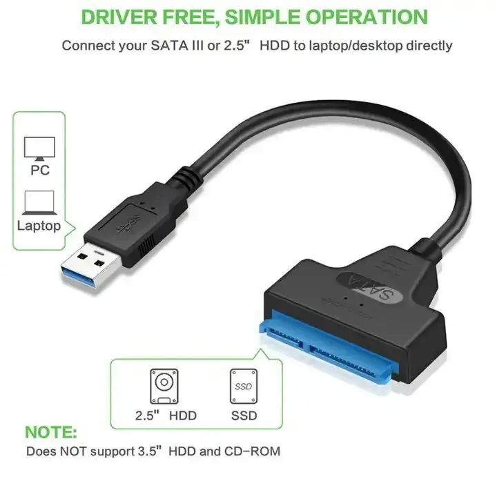 SATA to USB 3.0 2.0 Cable up to 6 Gbps for 2.5 Inch External HDD SSD Hard Drive SATA 3 22 Pin Adapter USB 3.0 to SATA III Cord