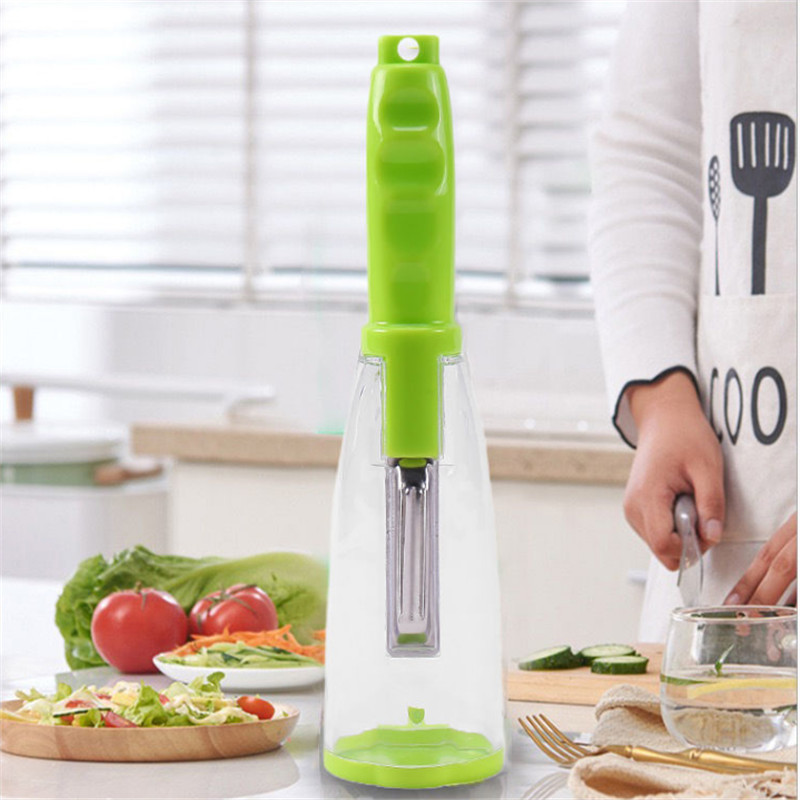 Multi-function Smart Gadget Kitchen Tools Stainless Steel Manual Vegetable Fruit Peeler With Skin Storage Container