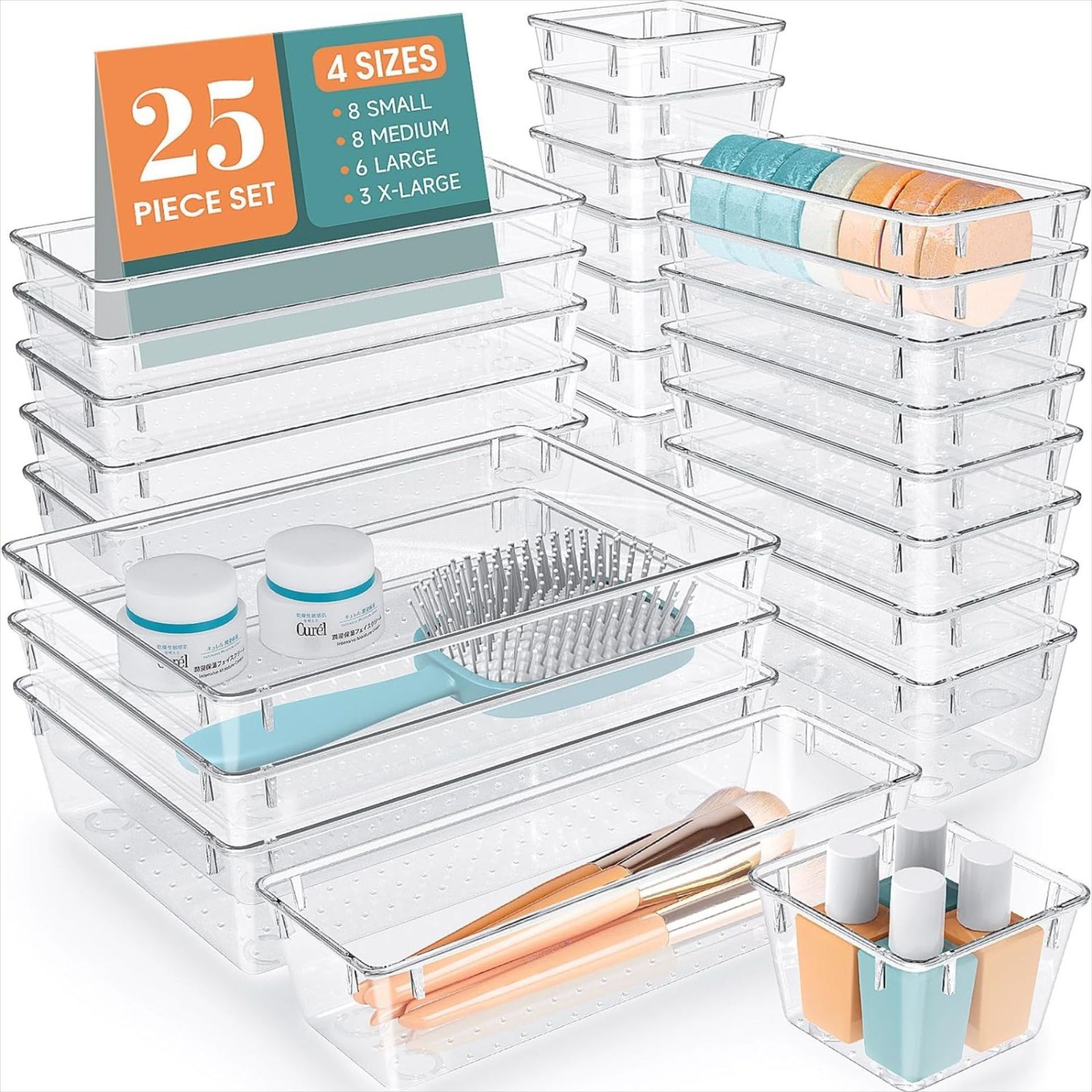 14 PCS Clear Plastic Drawer Organizer Tray for Makeup Kitchen Utensils Jewelries and Gadgets