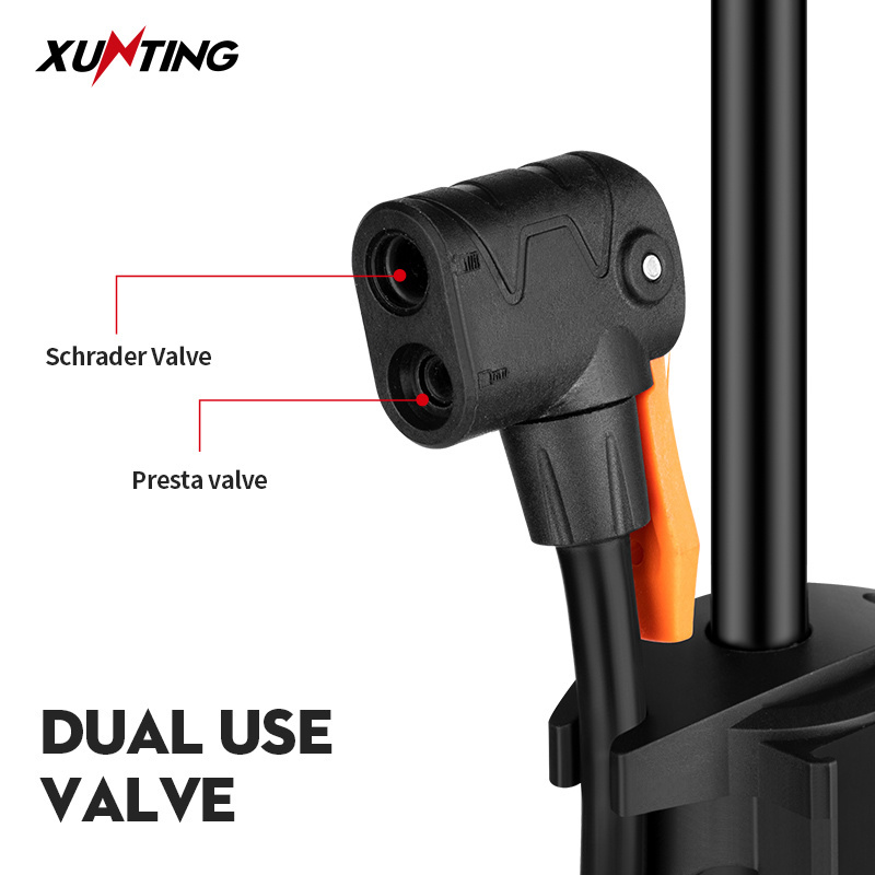 Xunting OEM 160Psi Bomba De Aire Para Bicicleta Manual Cycling Floor Air Bike Pump Hand Tire Bicycle Pump With Pressure Gauge