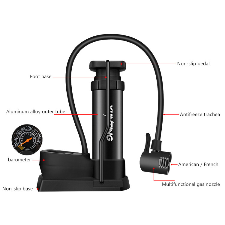 Xunting Portable Mini Foot Activated Bike Air Pump Aluminum Alloy Bike Hand Pump High Pressure Barrel Free Gas Needle