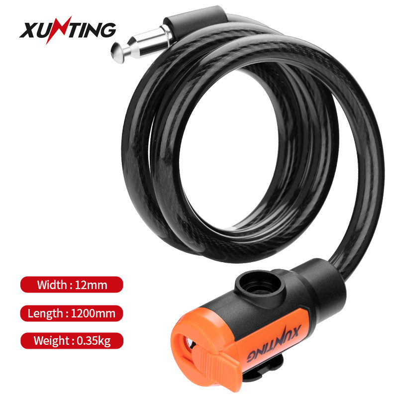 Xunting 100Cm Long Pvc Coating Steel High Quality Wire Lock Cable Bicycle Lock With Key Mounting Bracket Included