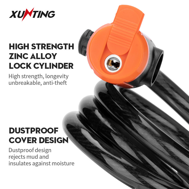 Xunting Wholesale 100Cm Adjustable Key Wire Bike Cable Lock Folding Loop Bike Lock Security Wire Bicycle Lock With Key