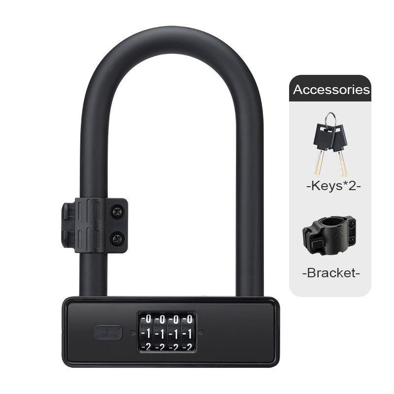 Xunting High Security Waterproof Keys-freeU Lock 4 Digit Combination Password Bicycle Lock with U-Lock Shackle for Scooters