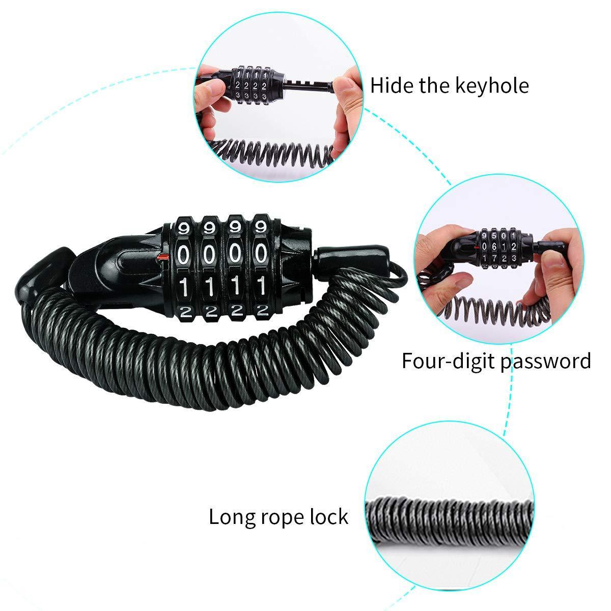 XUNTING Mini Cycling Combination Bike Lock Portable Anti-Theft 4 Digit Combination Travel Luggage Helmet Bicycle Cable Lock